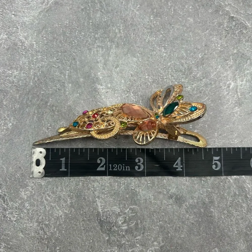 Fashion Jewelry Rhinestones Gold Butterfly Hair Clip Accessories